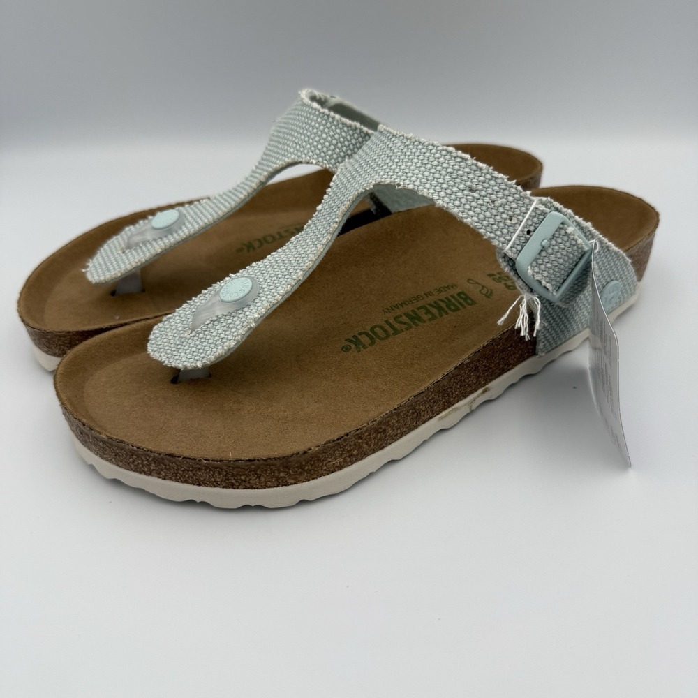 Birkenstock Gizeh Sandals Vegan Textured M6/W8 Slip On Light Blue T-Bar Thong - Picture 3 of 8